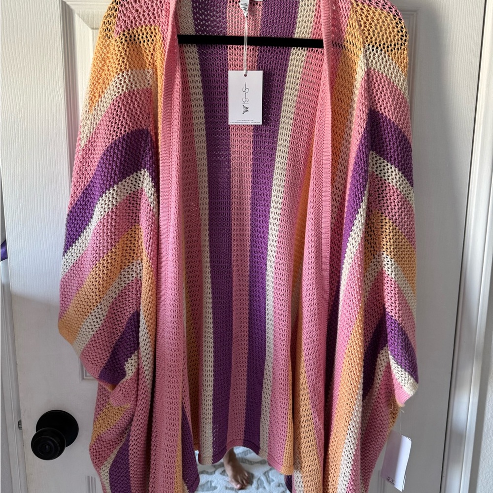 Jessica Simpson Pink, Purple, and Yellow Striped Poncho